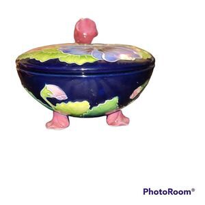 J McCall lidded Trinket/ candy dish. Blue skys 2004. ^